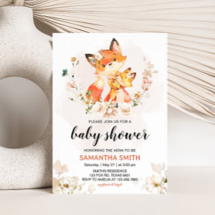 Invitación Naranja Floral Fox Baby Shower