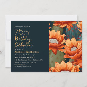 Invitación Naranja Floral Green Cactus Navy 75 cumpleaños
