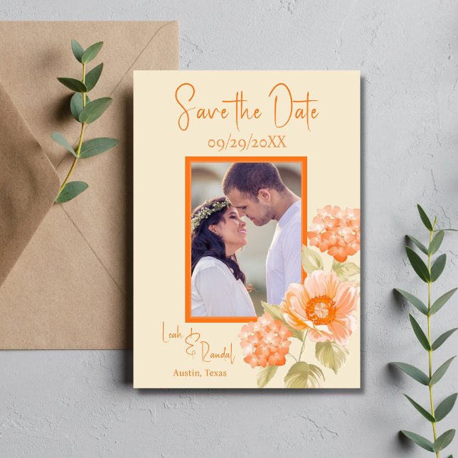 Invitación Naranja Floral Guardar el Boda de fechas (Subido por el creador)