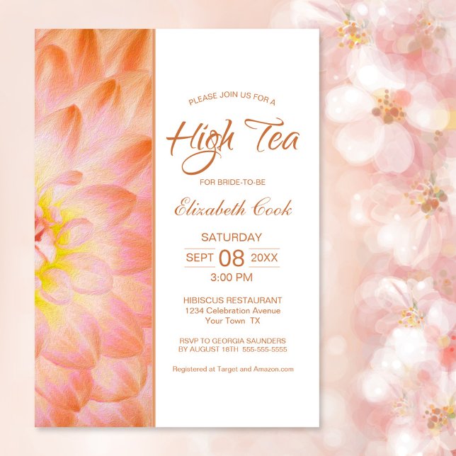 Invitación Naranja Floral High Tea Bridal Shower (Subido por el creador)