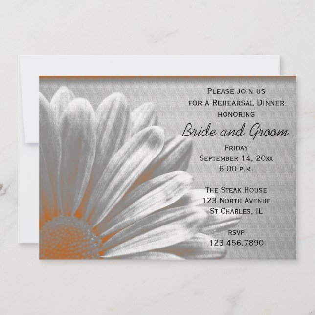 Invitación Naranja Floral Highlights Boda Ensayo Cena (Anverso)