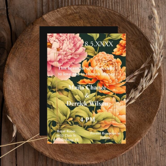 Invitación Naranja floral Marco verde elegante matrimonio (Subido por el creador)