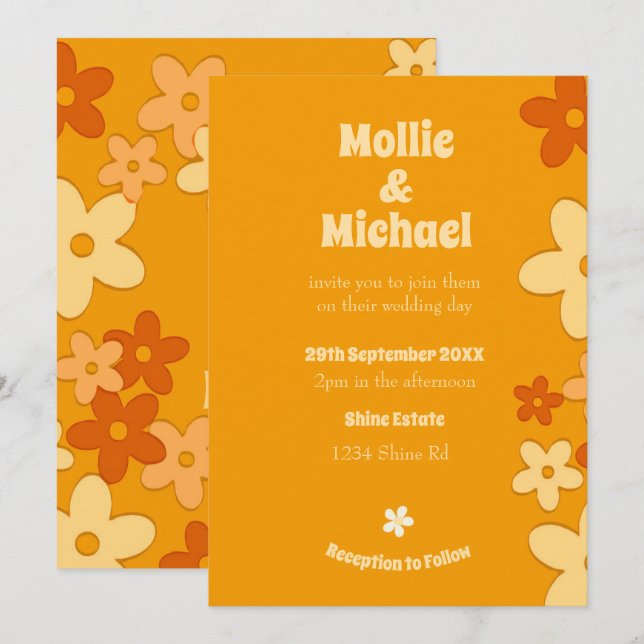 Invitación Naranja floral Moda moderna (Anverso / Reverso)