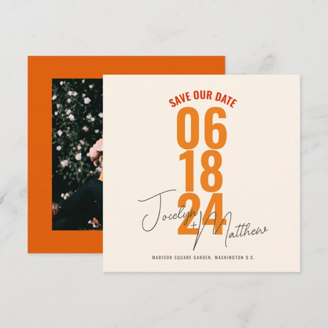Invitación Naranja floral moderno retro elegante salva la fec (Anverso / Reverso)