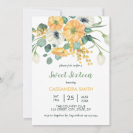 Invitación Naranja floral primaveral y cumpleaños de anémona