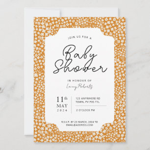 Invitación Naranja floral retro y ducha beige ocupado