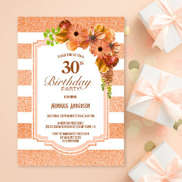 Invitación Naranja Floral Striped 30 Fiesta de cumpleaños