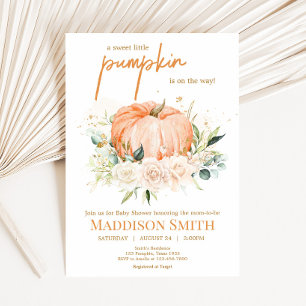 Invitación Naranja Floral Sweet Little Pumpkin Baby Shower