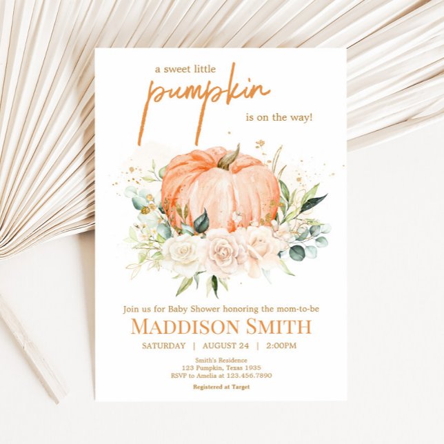 Invitación Naranja Floral Sweet Little Pumpkin Baby Shower (Sweet Floral Little Pumpkin Baby Shower Invitation
)