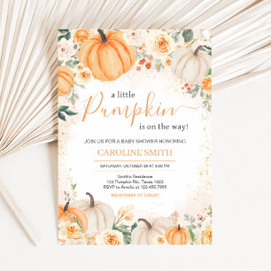 Invitación Naranja Floral Verdor Pequeña Calabaza Baby Shower