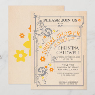 Invitación Naranja Floral Vintage Gray Bridal Shower