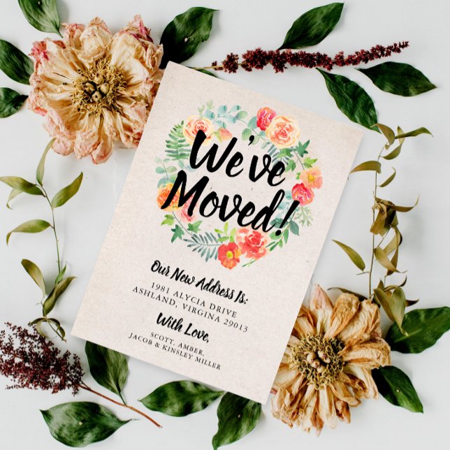 Invitación Naranja Floral Wreath nos hemos mudado (Subido por el creador)