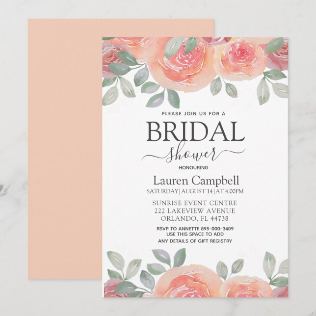 Invitación Naranja Florals Rústico Quemado Ducha Bridal (Anverso / Reverso)