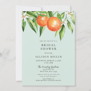 Invitación Naranja Flores Citrus Ducha Botánica Bridal