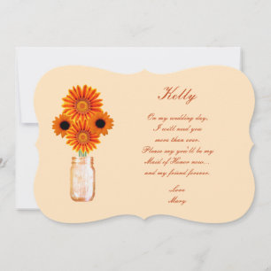 Invitación Naranja Flores Mason Jar Maid Of Honor Card