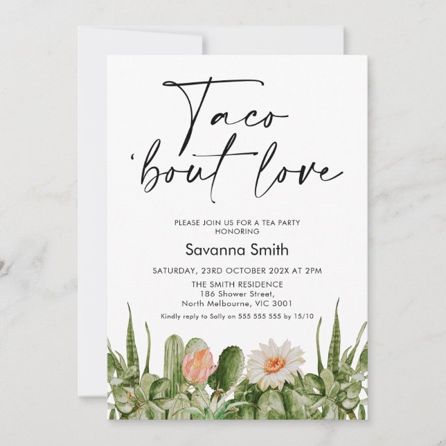 Invitación Naranja Flower Cactus Taco sobre Love Bridal Showe (Anverso)