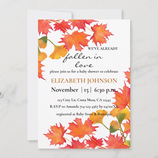 Invitación Naranja Foliage Autumal Género Neutral Baby Shower (Anverso)