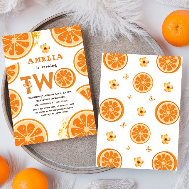 Invitación Naranja Fruity Watercolor Citrus Kids Cumpleaños (Orange Fruity Watercolor Citrus Kids Birthday Invitation)