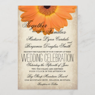 Invitación Naranja Gerber Daisy - Invitan a una boda por país