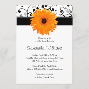 Invitación Naranja Gerbera Daisy Black Scrodal Shower