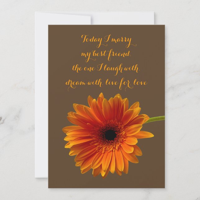 Invitación Naranja Gerbera Daisy Wedting - Brown (Anverso)