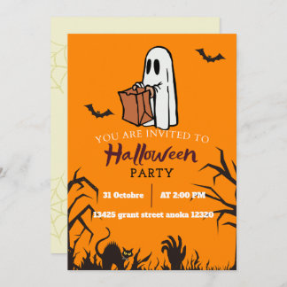 Invitación naranja Ghost Halloween Cumpleaños