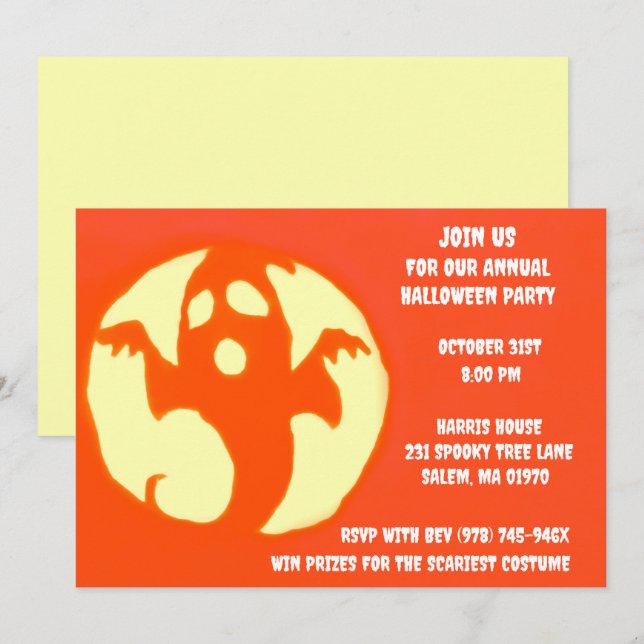 Invitación Naranja Ghost Spooky Halloween Ghostly Fiesta (Anverso / Reverso)