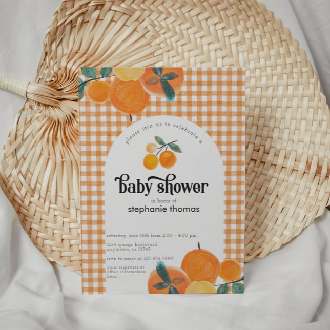 Invitación Naranja Gingham Citrus Baby Shower (Subido por el creador)