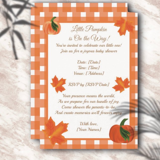 Invitación Naranja Gingham Pumpkin Baby Shower (Subido por el creador)