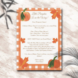 Invitación Naranja Gingham Pumpkin Baby Shower por correo