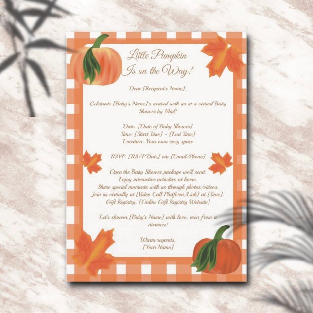 Invitación Naranja Gingham Pumpkin Baby Shower por correo (Subido por el creador)