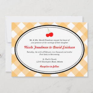 Invitación Naranja gingham rústico boda de cerezo rojo