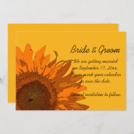 Invitación Naranja girasol en boda amarilla salva la fecha