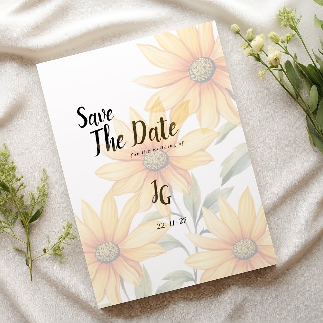 Invitación Naranja girasol verde verano floral Guardar la fec (Orange green sunflower summer floral Save The Date)