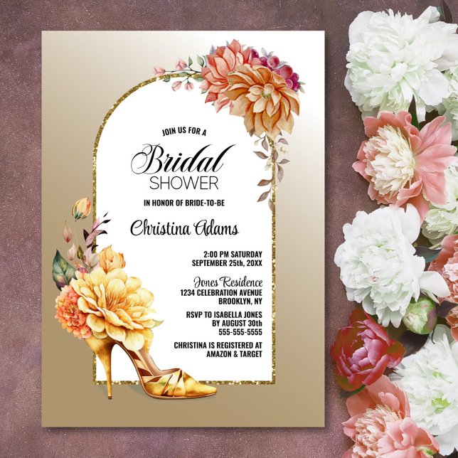 Invitación Naranja Gold Floral Arch Gold Bridal Shower (Subido por el creador)