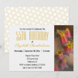 Invitación Naranja Gold Floral Succulent 55th Birthday Party