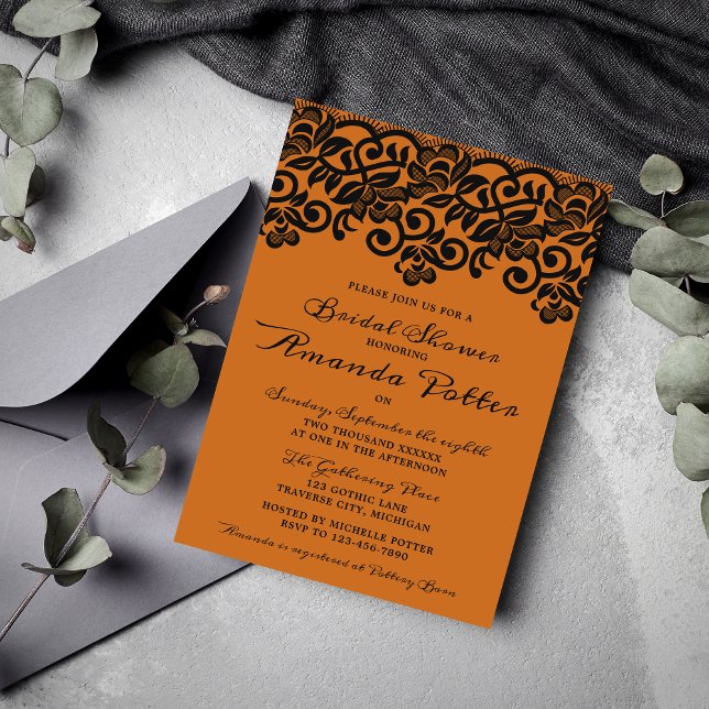 Invitación Naranja Gótico de Halloween  Black Bridal Shower (Subido por el creador)