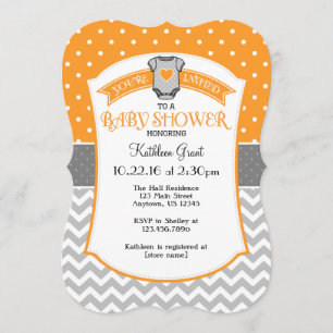 Invitación Naranja Gray Polka Dot Chevron Baby Shower invitac