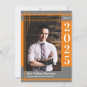 Invitación Naranja Gris Colores De Graduación Fotografiada