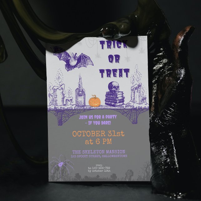 Invitación Naranja gris vintage Morple Doodle Halloween (Subido por el creador)