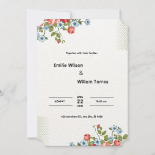 Invitación Naranja grisáceo claro y flores acuarela de color 