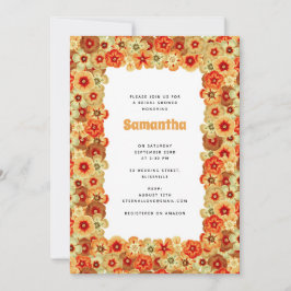 Invitación Naranja Groovy Retro Hippie Flores Bridal Shower