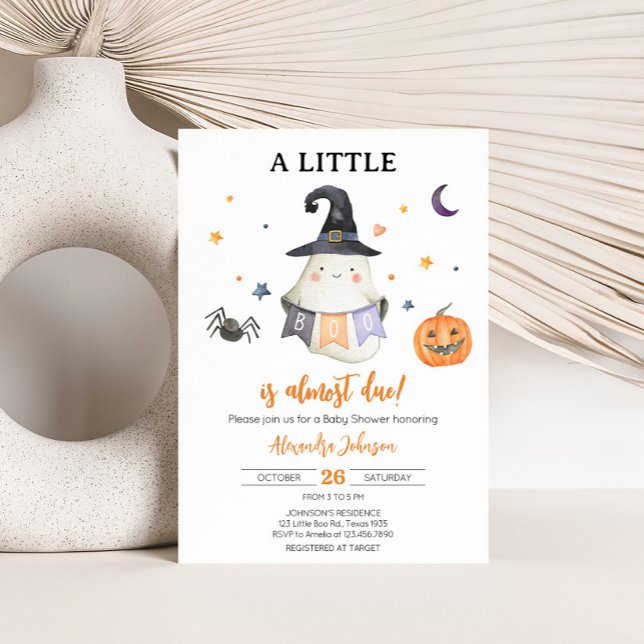 Invitación Naranja Halloween Fantasma Pequeño Boo Baby Shower (Little Boo Baby Shower Invitation)