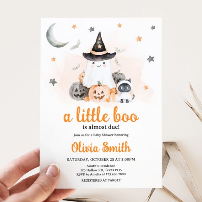Invitación Naranja Halloween Little Boo Baby Shower (Gender Neutral Halloween Little Boo Baby Shower Invitation )