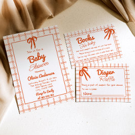Invitación Naranja Hand Drawn Gingham Neutral Baby Shower
