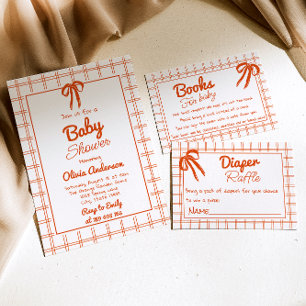 Invitación Naranja Hand Drawn Gingham Neutral Baby Shower
