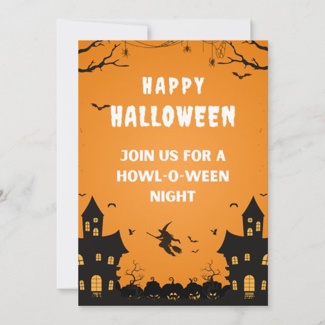 Invitación Naranja Haunted Happy Halloween Poster (Anverso)