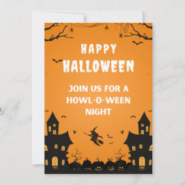 Invitación Naranja Haunted Happy Halloween Poster