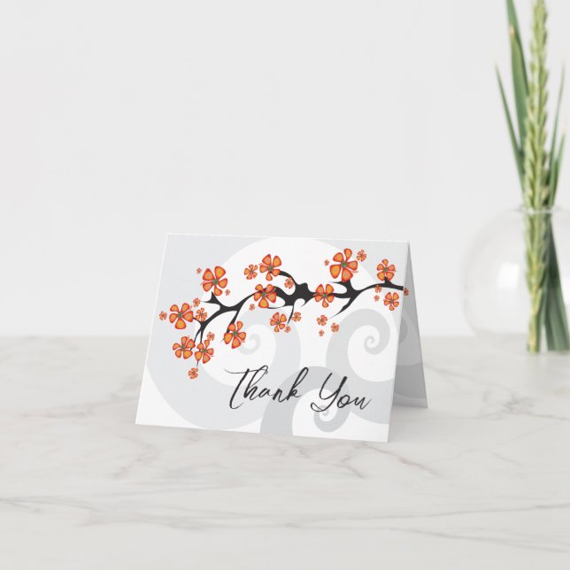Invitación Naranja Hibisco Fusión Gris Remolino Tropical Boda (Anverso)