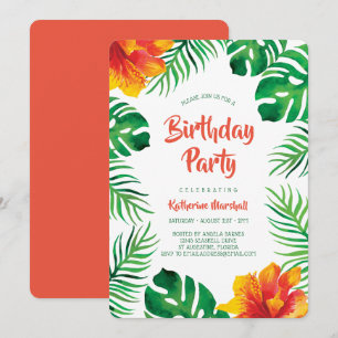 Invitación Naranja Hibiscus Tropical deja partido de cumpleañ